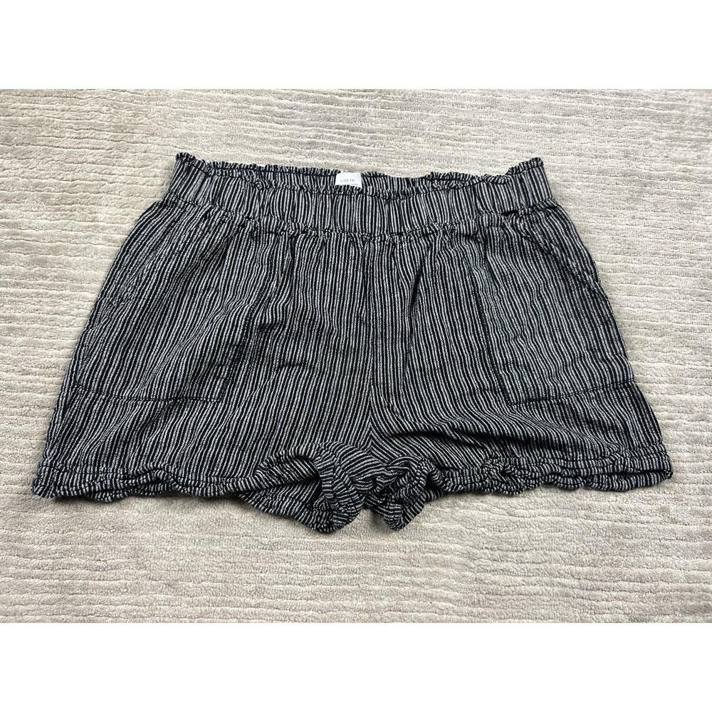 Time and Tru Shorts Womens Large Black Striped Linen Blend Pull‎ On